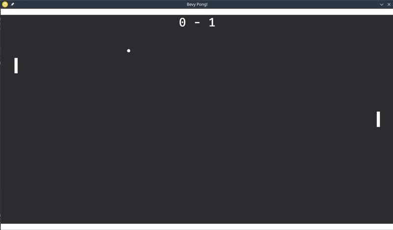 A grey software window with a white ball bouncing off white rectangles. A score display shows 1 point to 0 points.